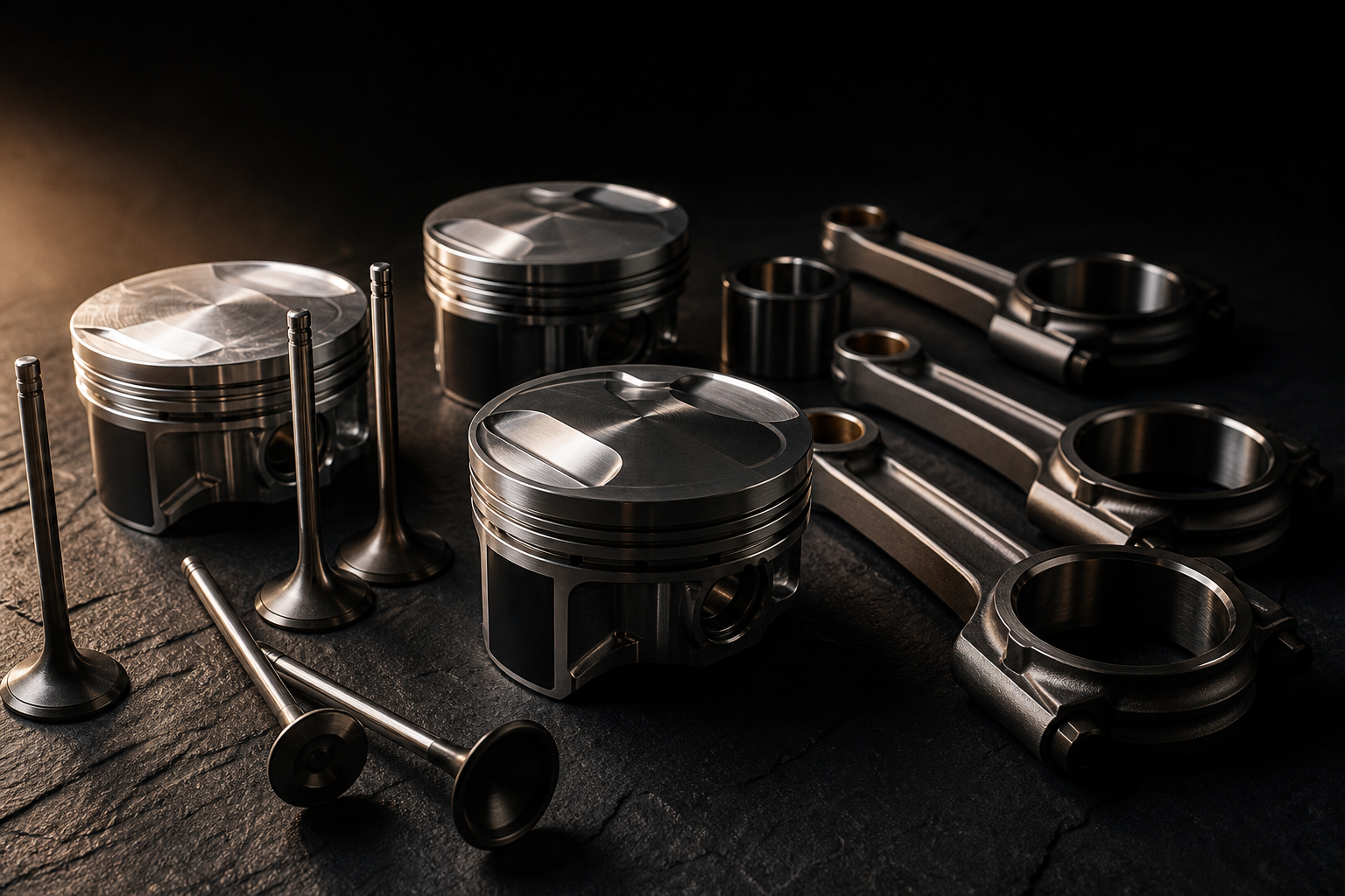 Pièces moteur forgées premium photographiées en studio
